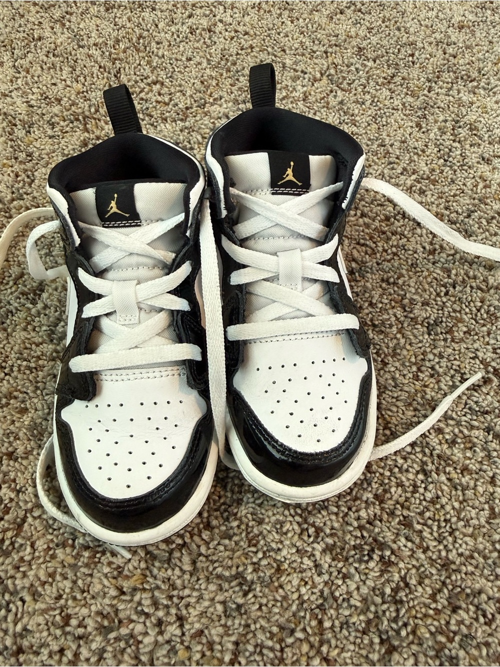 Nike Toddler Air Jordan 1 Mid Patent SE TD Black & Metallic Gold — Size 8.5C - Picture 3 of 6